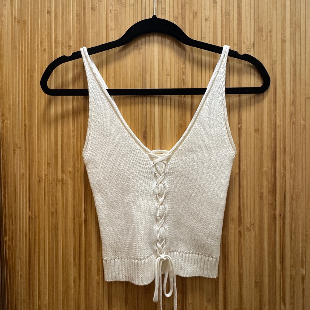 Reformation Ivory Lace-Up Sweater